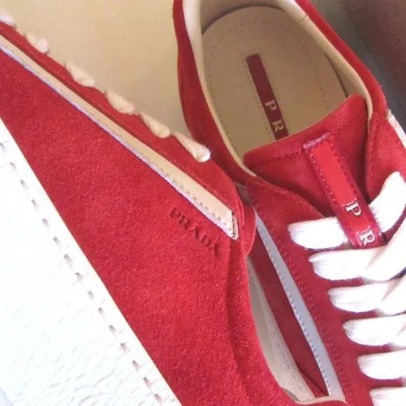 new PRADA red suede logo low-top sneakers 6.5/7.5 US